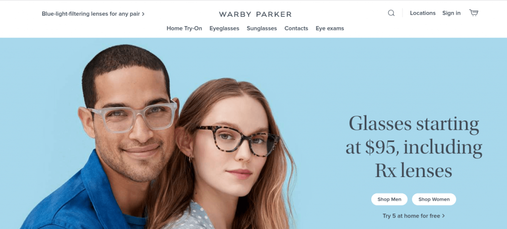 warby parker landing page